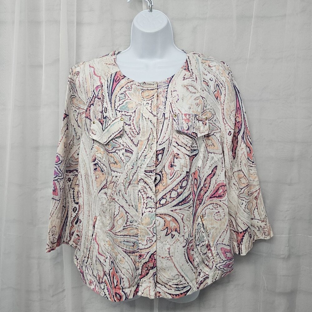 Chico's Jacket Shacket Pink Linen Boho Coastal Beach 2 (L) - Picture 2 of 16